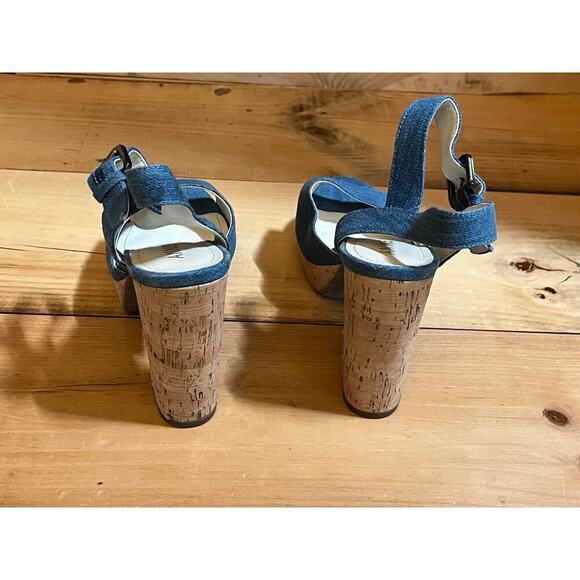 Anne Klein Denim Peep Toe Cork Heels - Women's Size 9M - Picture 5 of 7